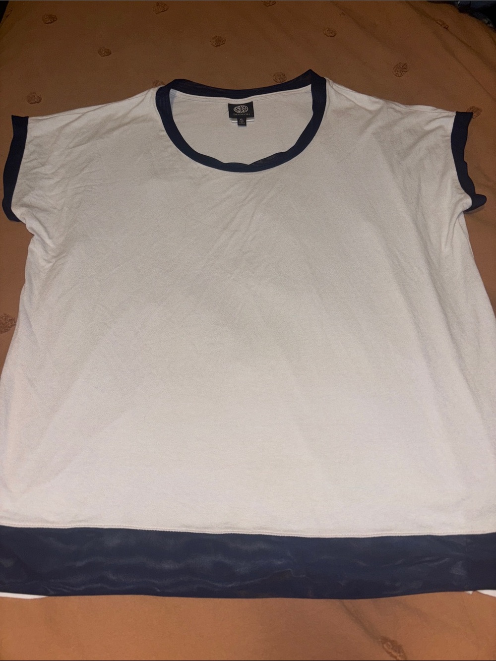bobeau White Short-Sleeve Tee with Navy Trim